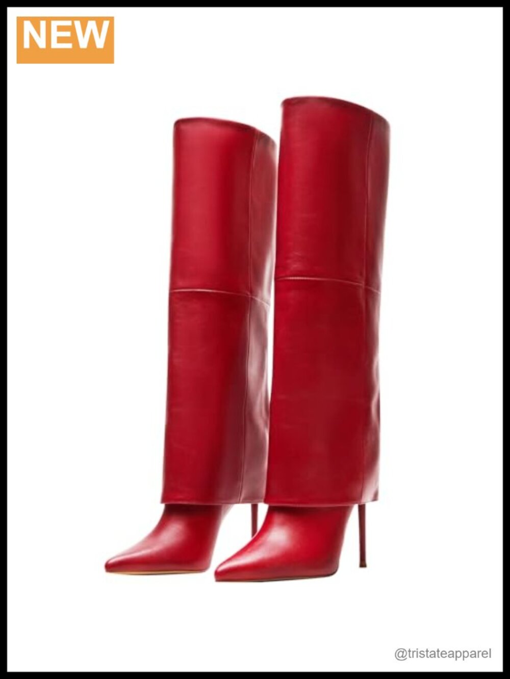 Fold Over Knee High Boots - Pointed Toe Stiletto Heel PU Vegan Leather Pull-On